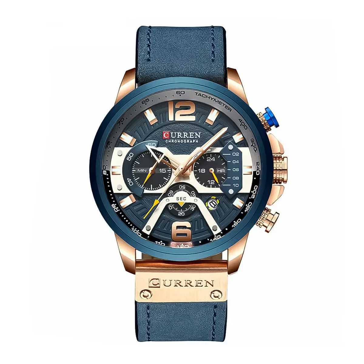 Reloj Curren CUR-3 Hombre Cuero Azul y Oro Rosa