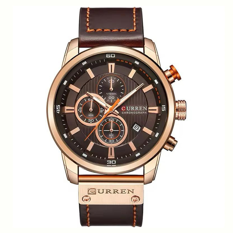 Reloj Curren CUR-16 Hombre Cuero Marrón y Oro Rosa