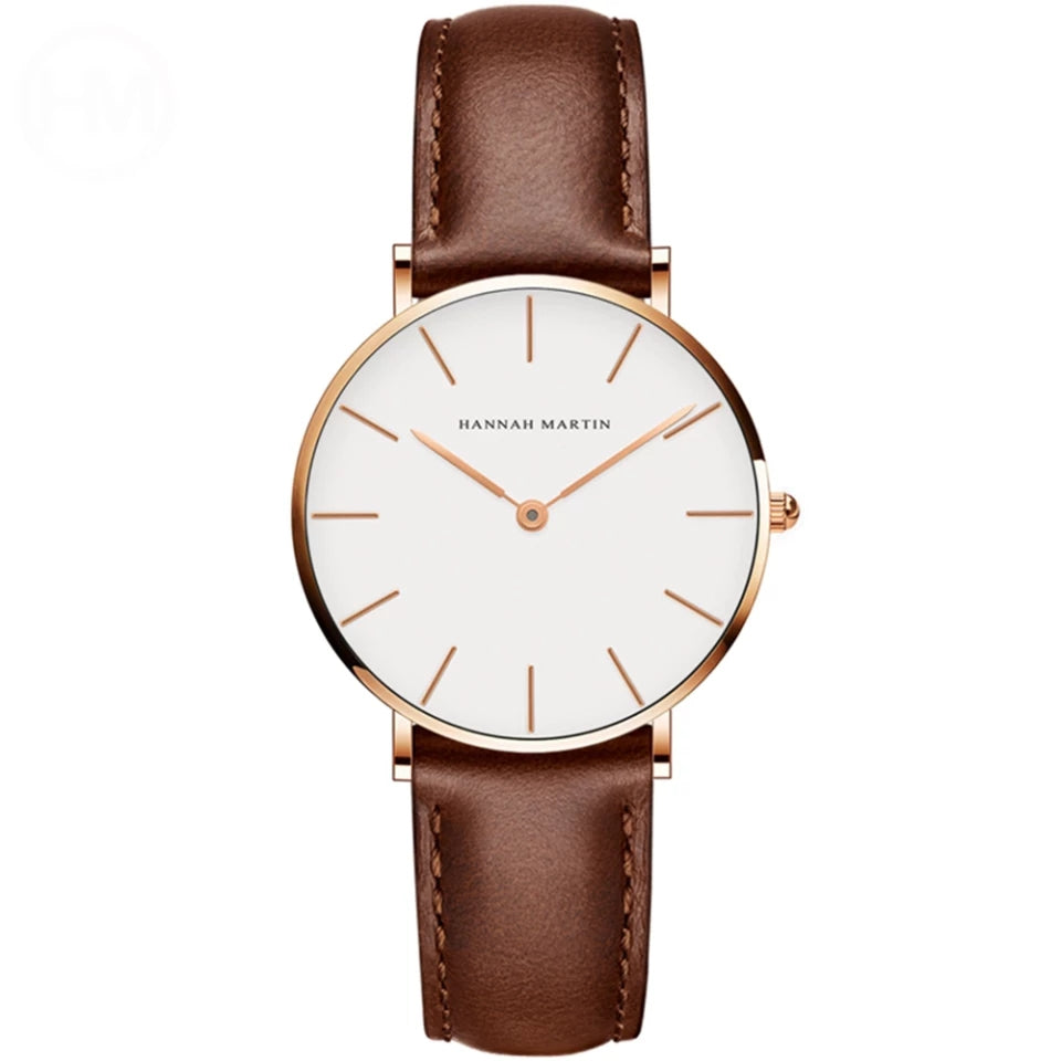 RELOJ HANNAH MARTIN CUERO MARRÓN BLANCO HAN-M-12