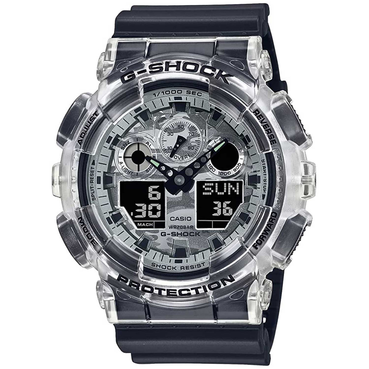 RELOJ G-SHOCK GRIS TRANSPARENTE CON NEGRO GA-100SKV-1A G-SK-114