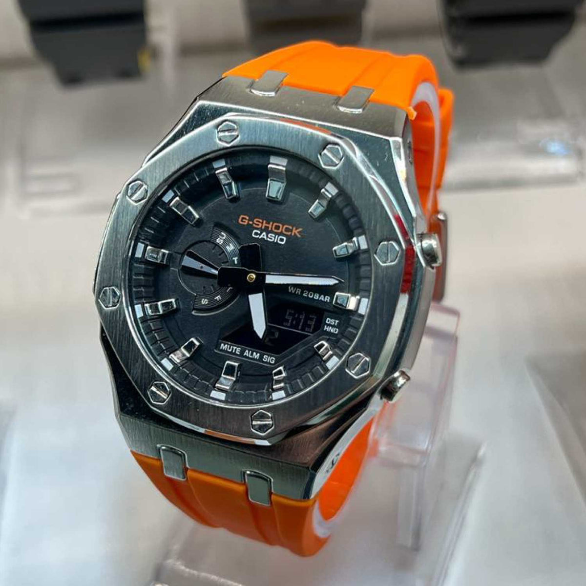 RELOJ G-SHOCK NARANJA CON PLATEADO G-S-193