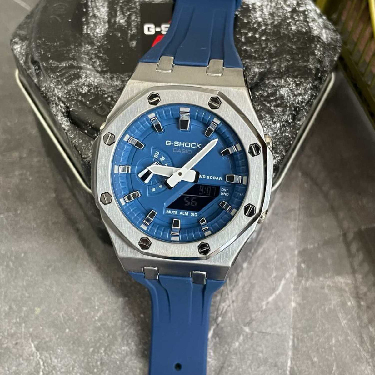 RELOJ G-SHOCK AZUL CON PLATEADO G-S-194