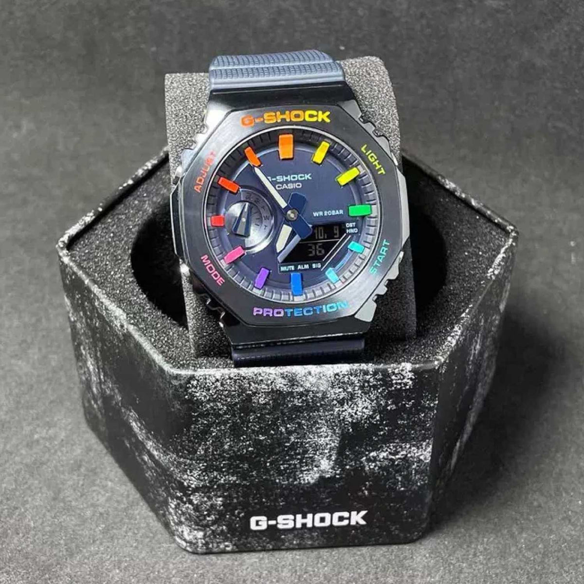 RELOJ G-SHOCK AZUL CON PLATEADO G-S-201