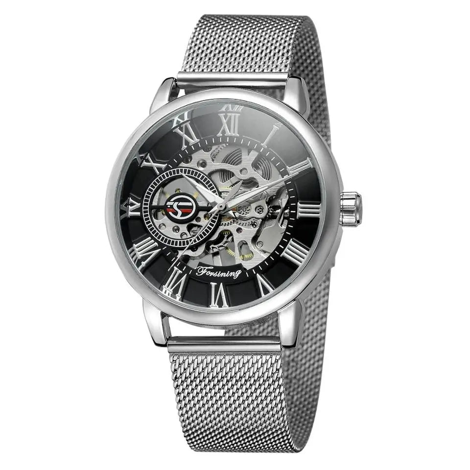 RELOJ FORSINING MALLA ACERO PLATA FOR-36