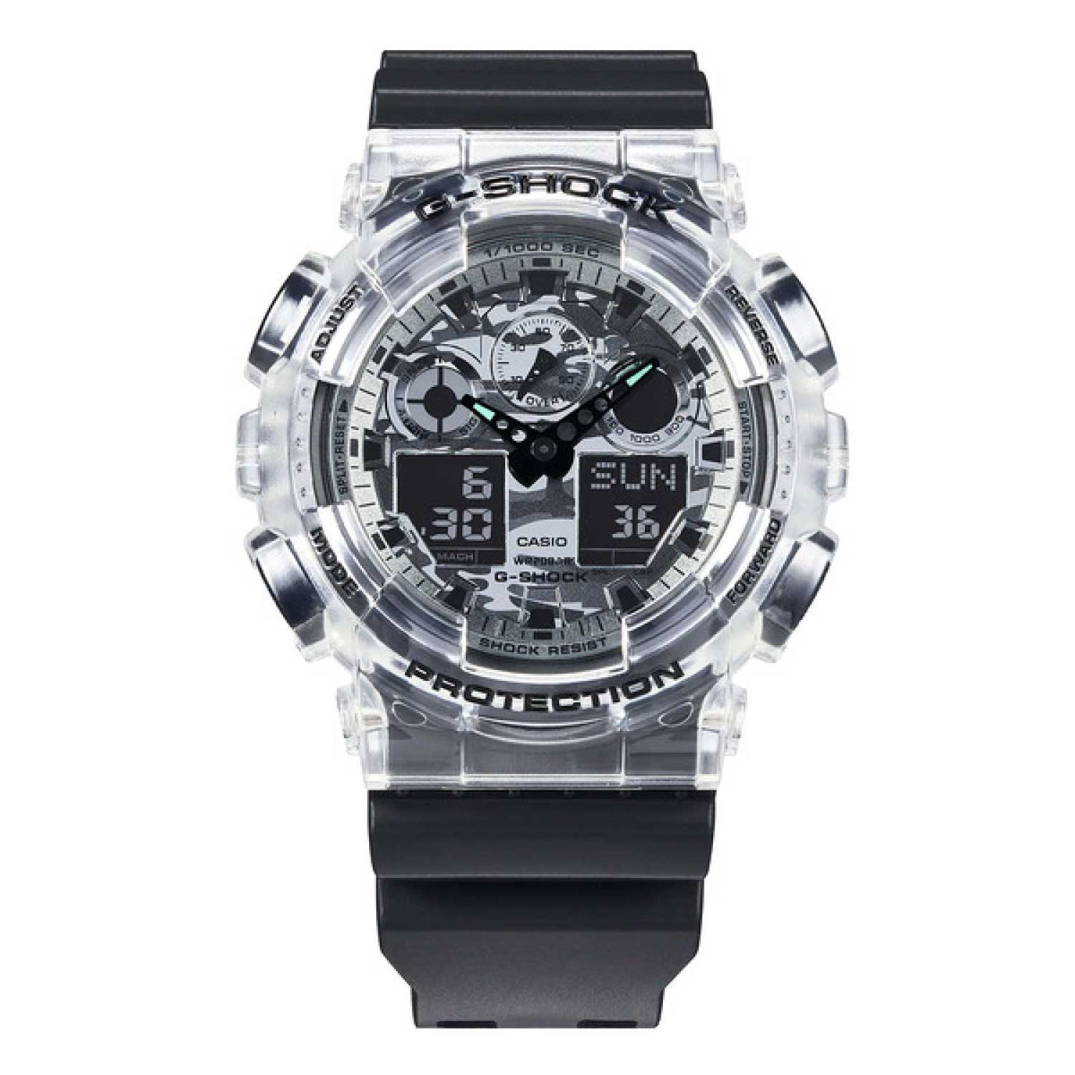 RELOJ G-SHOCK GRIS TRANSPARENTE CON NEGRO GA-100SKV-1A G-SK-114