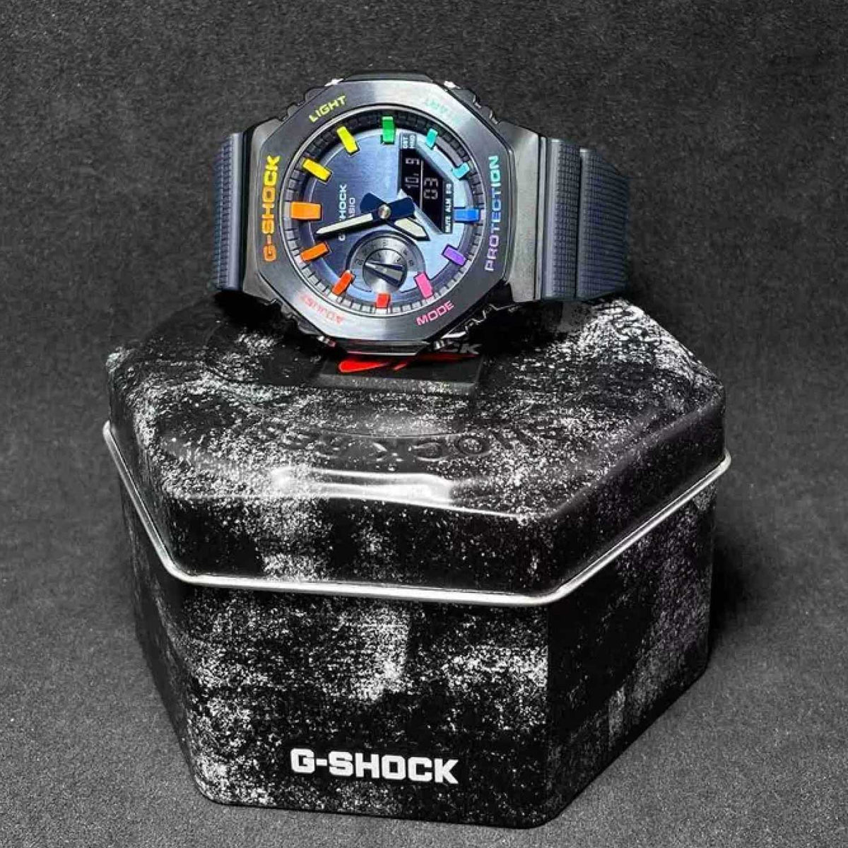 RELOJ G-SHOCK AZUL CON PLATEADO G-S-201