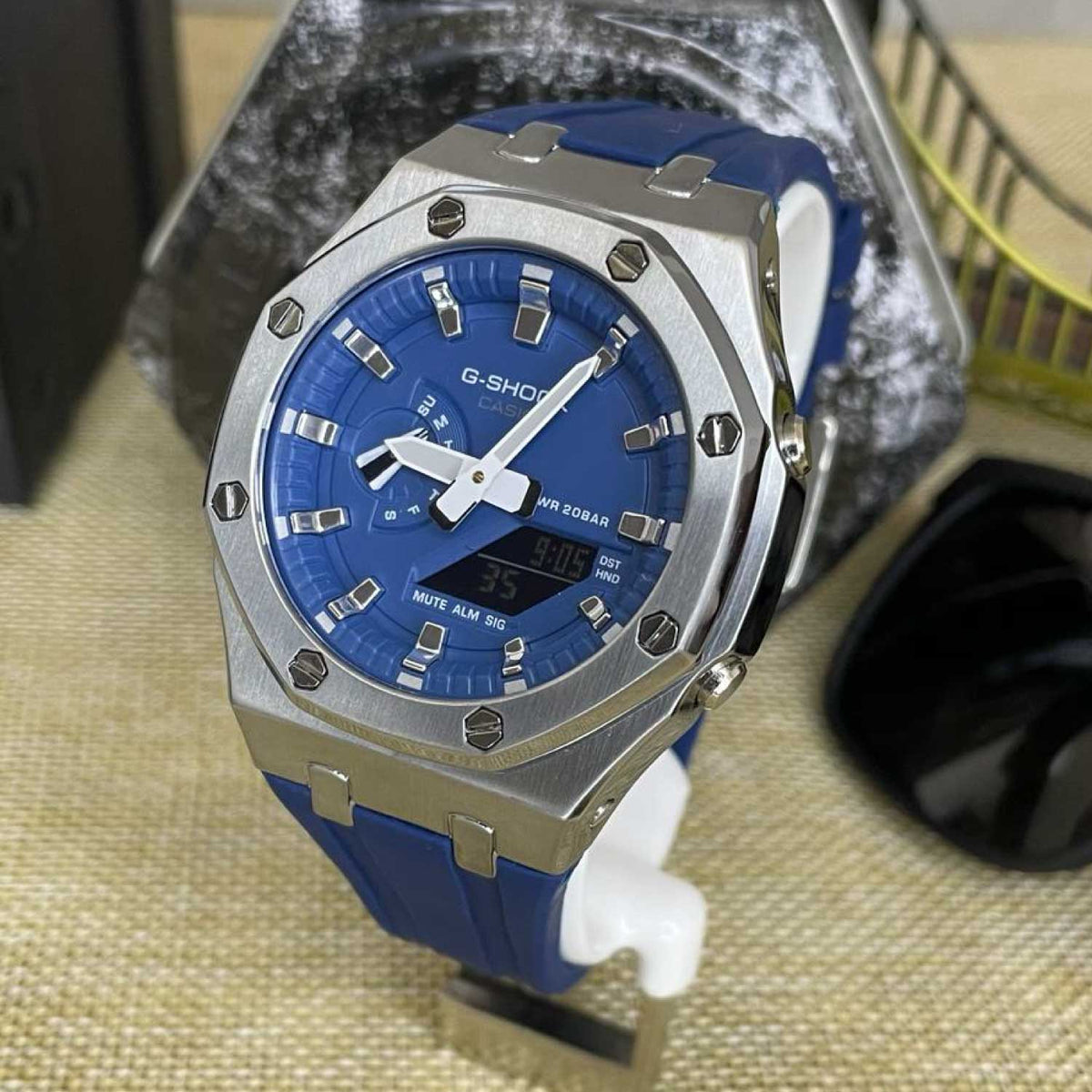 RELOJ G-SHOCK AZUL CON PLATEADO G-S-194