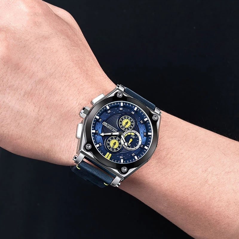 Reloj Megir Hombre Cuero Azul | MEG-26