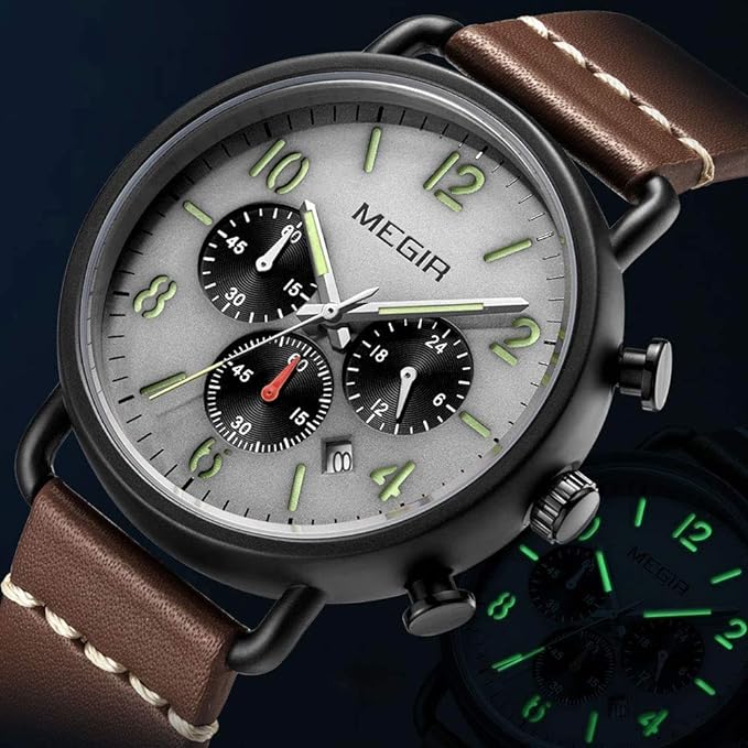 RELOJ MEGIR CUERO MARRÓN CON NEGRO MEG-59