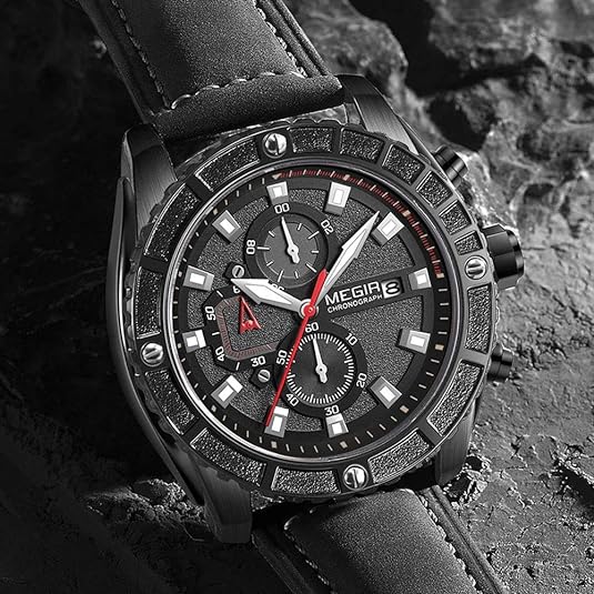 Reloj Megir Hombre Cuero Negro | MEG-82