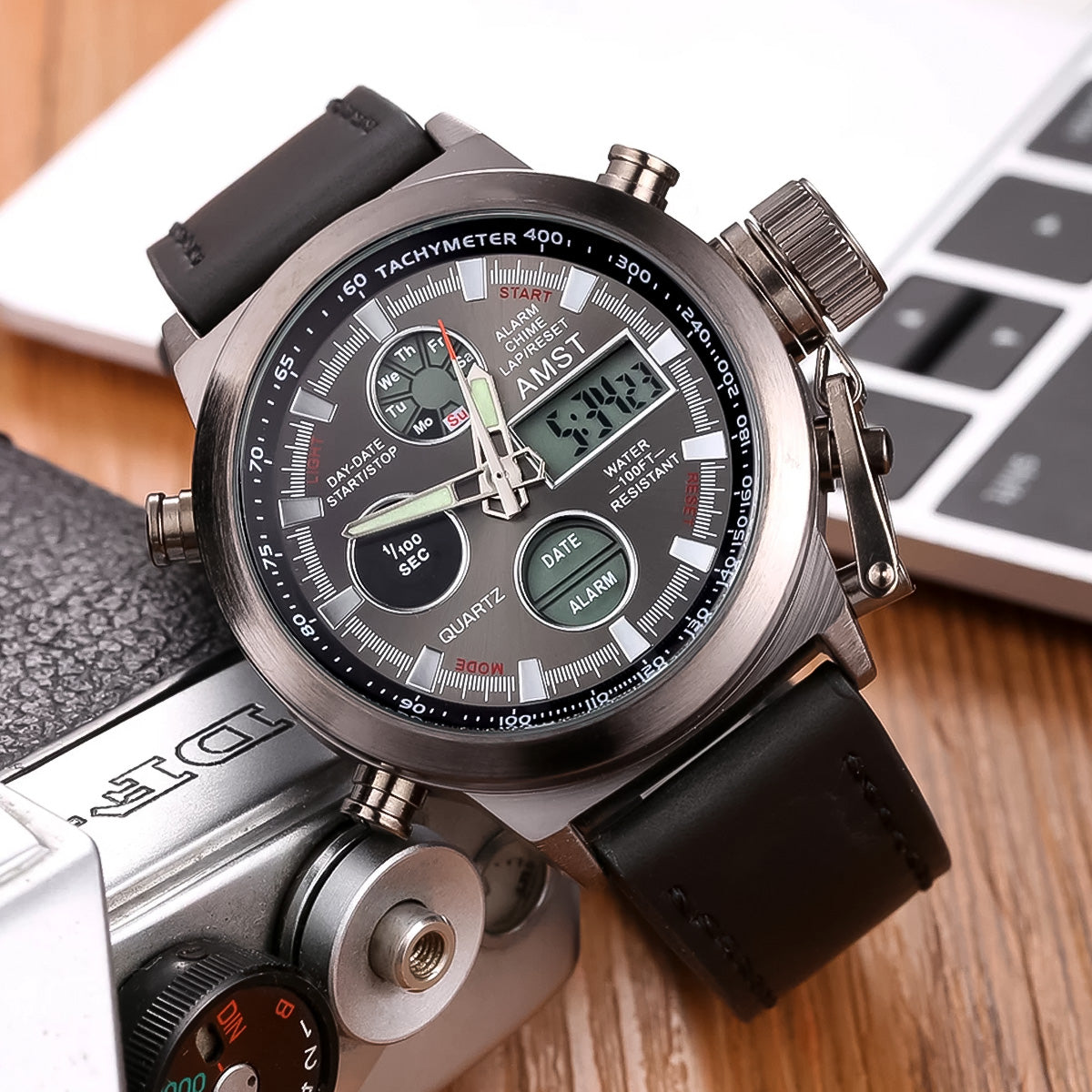 RELOJ CUERO NEGRO AMST-3