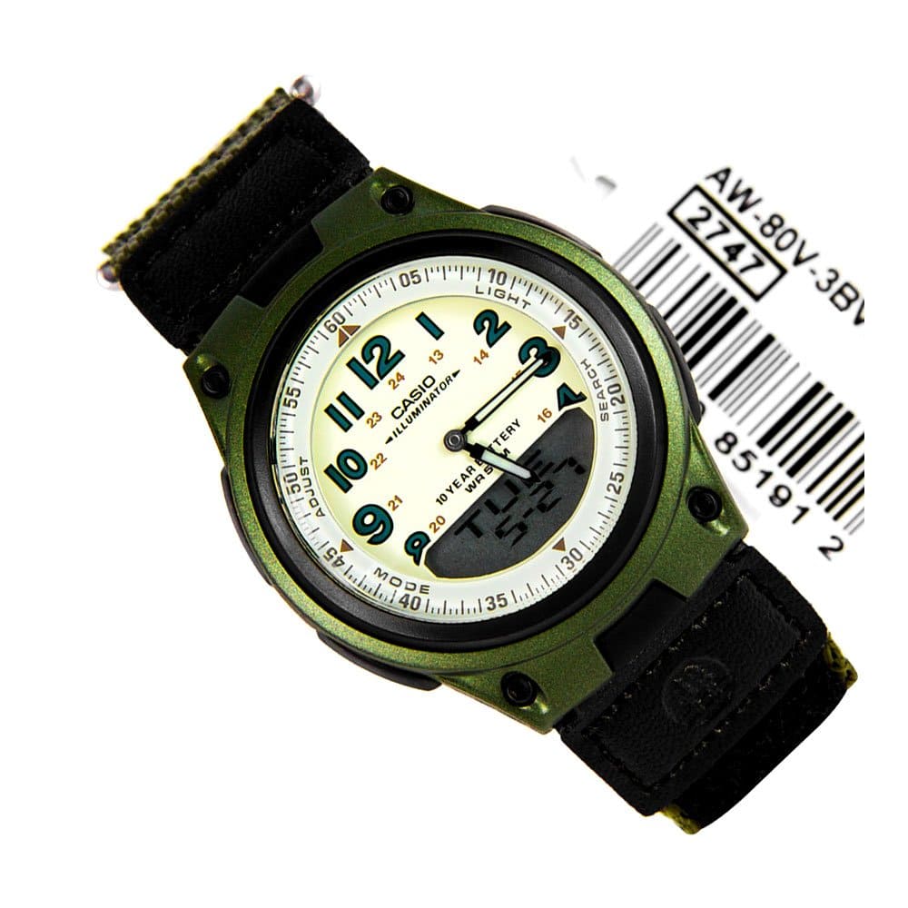 RELOJ CASIO NEGRO-VERDE AW-80V-3BV CAS-43