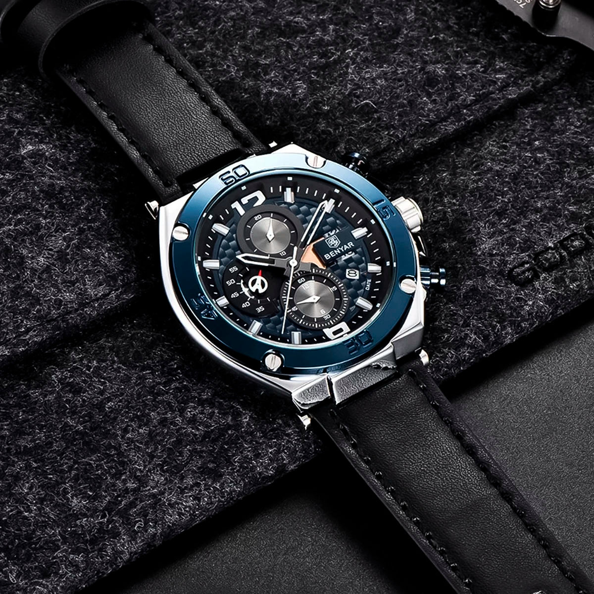 RELOJ BENYAR CUERO NEGRO AZUL BEN-5