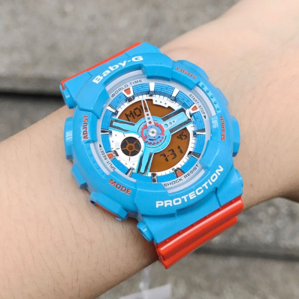 RELOJ BABY G CELESTE CON NARANJA B-G-26