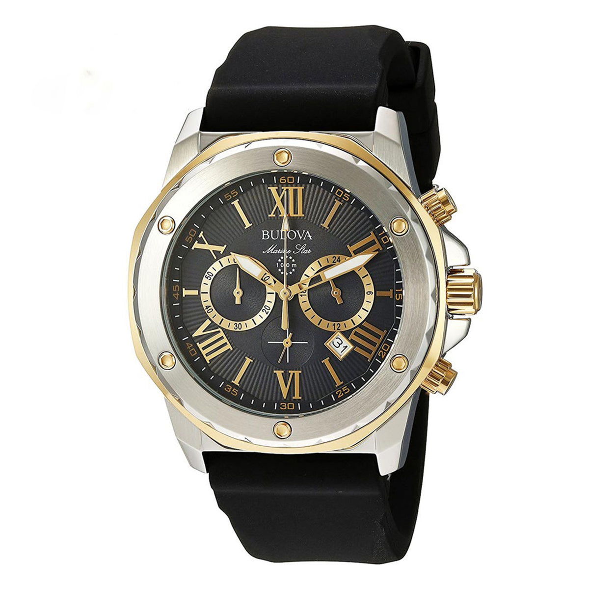 RELOJ BULOVA ACERO PLATEADO CON DORADO Y SILICONA NEGRA 98B277 BUL-2