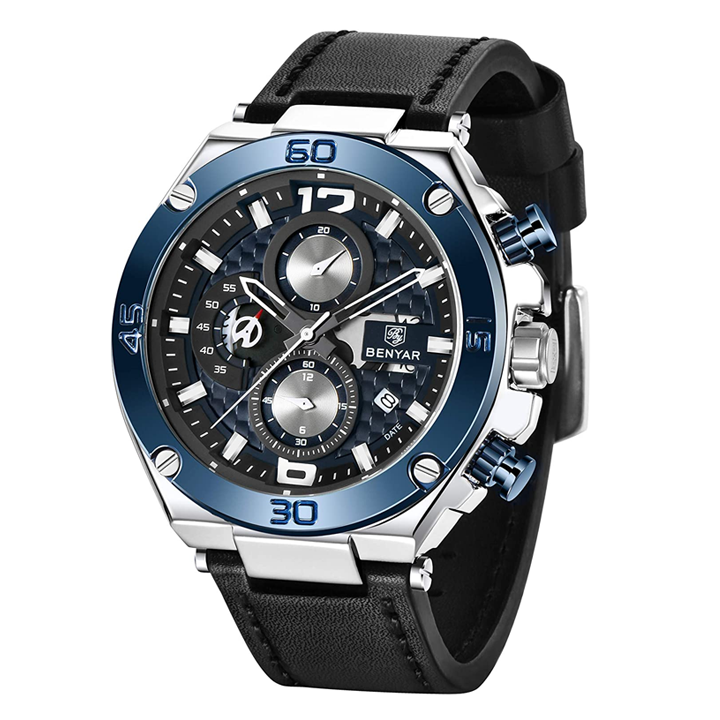 RELOJ BENYAR CUERO NEGRO AZUL BEN-5