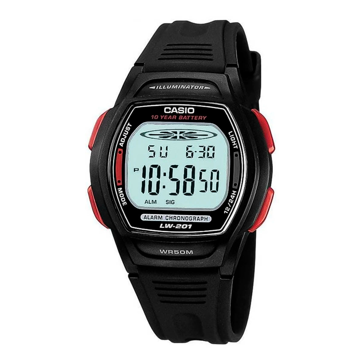 RELOJ CASIO NEGRO-ROJO LW-201-4AVDF CAS-36