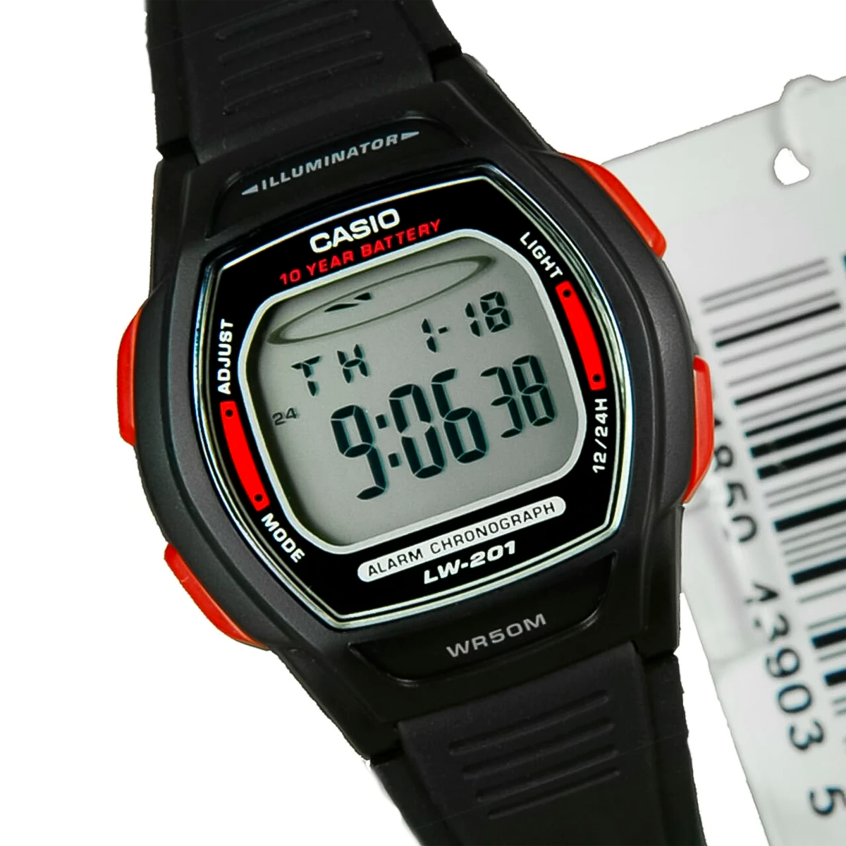 RELOJ CASIO NEGRO-ROJO LW-201-4AVDF CAS-36