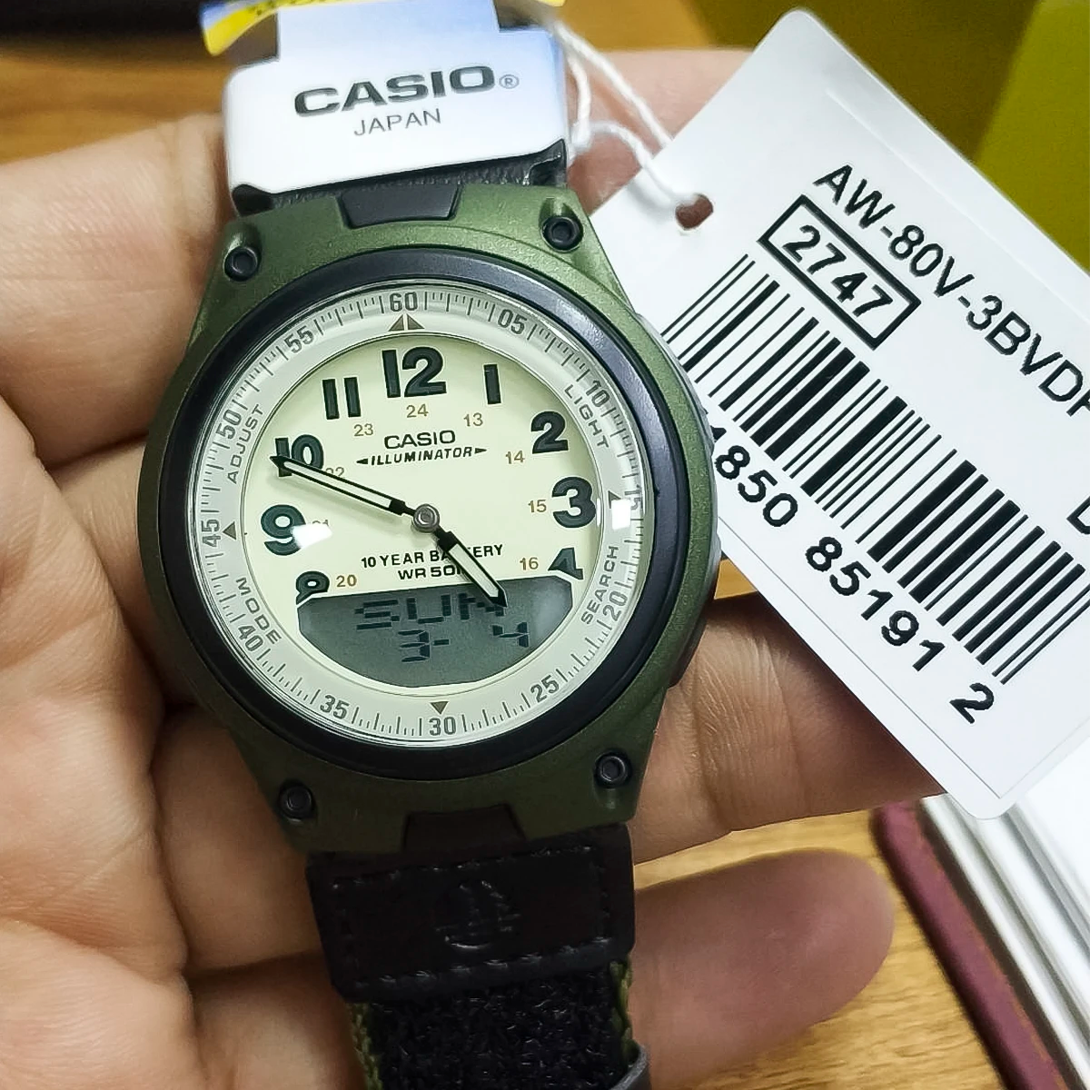 RELOJ CASIO NEGRO-VERDE AW-80V-3BV CAS-43