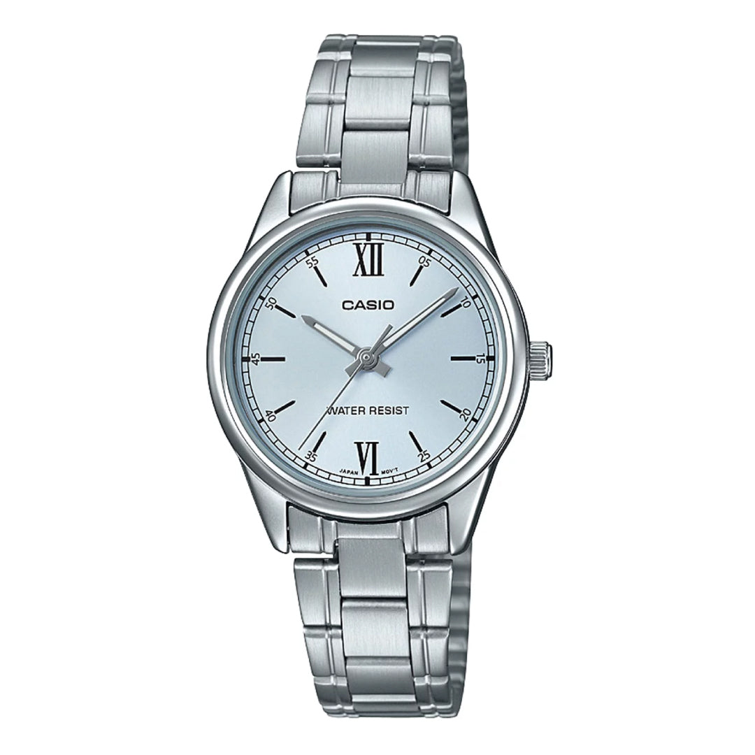 Reloj Casio LTP-V005D-2B3 Mujer Celeste Acero Plateado | CAS-M-57