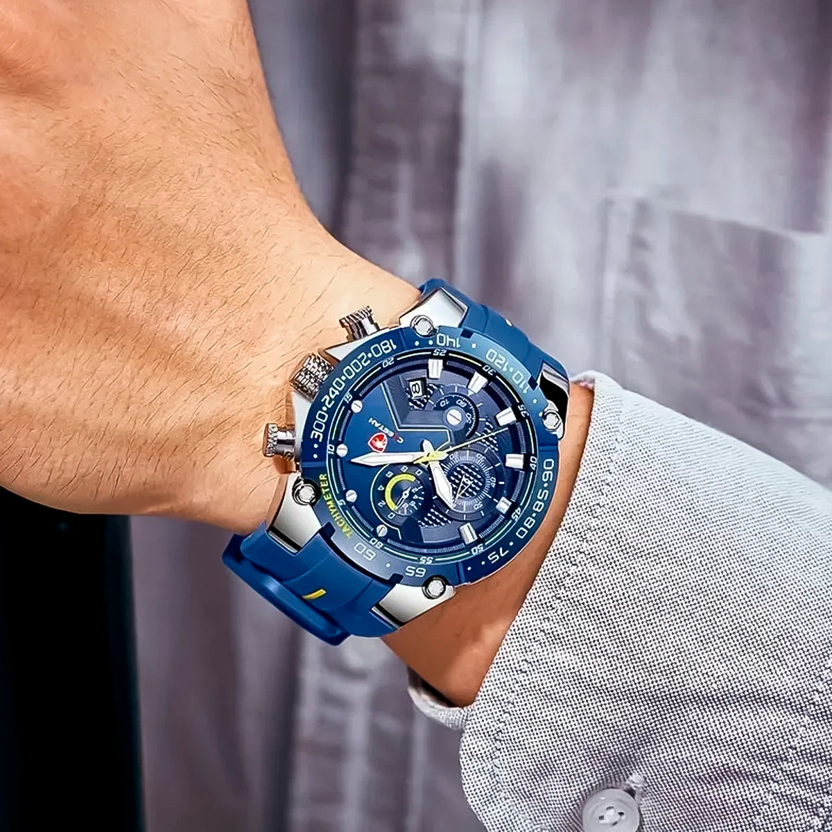 RELOJ CHEETAH SILICONA AZUL CON PLATEADO CHT-1