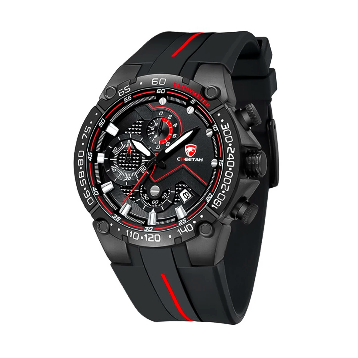 RELOJ CHEETAH SILICONA NEGRA CON ROJO CHT-3