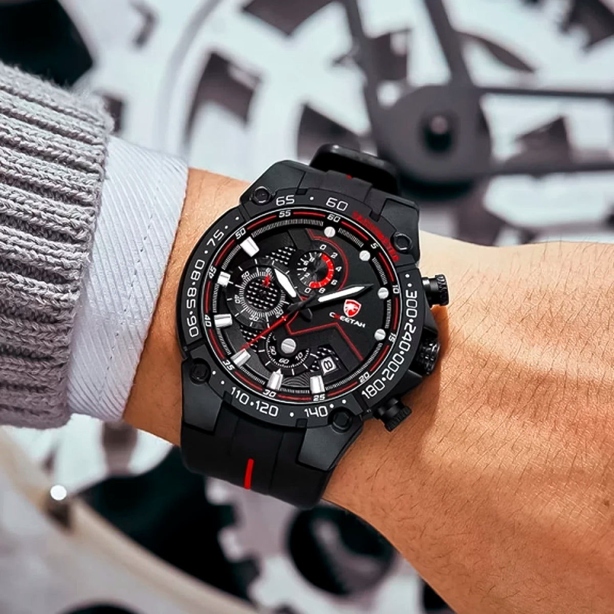 RELOJ CHEETAH SILICONA NEGRA CON ROJO CHT-3