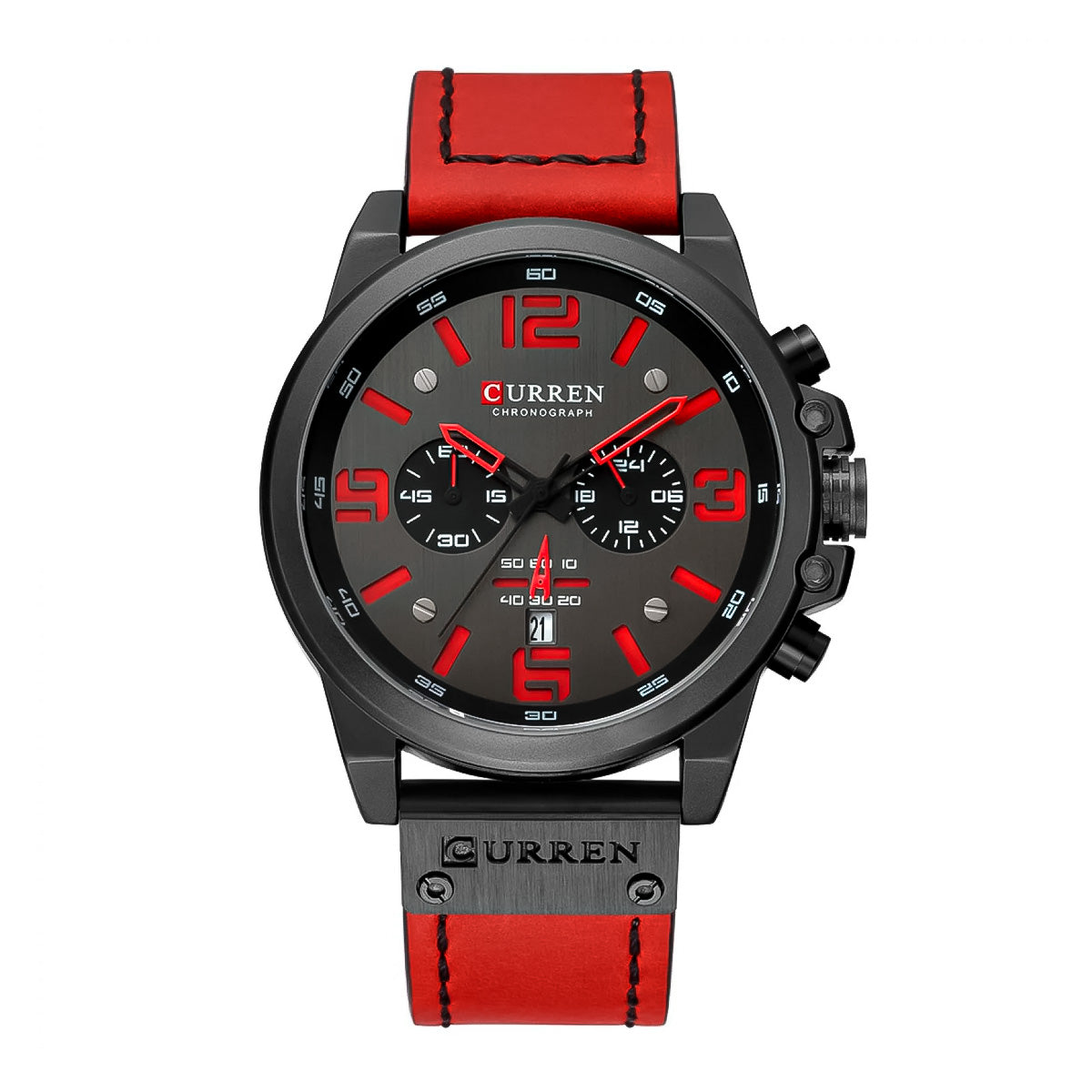 RELOJ CURREN ACERO Y CUERO ROJO CUR-15