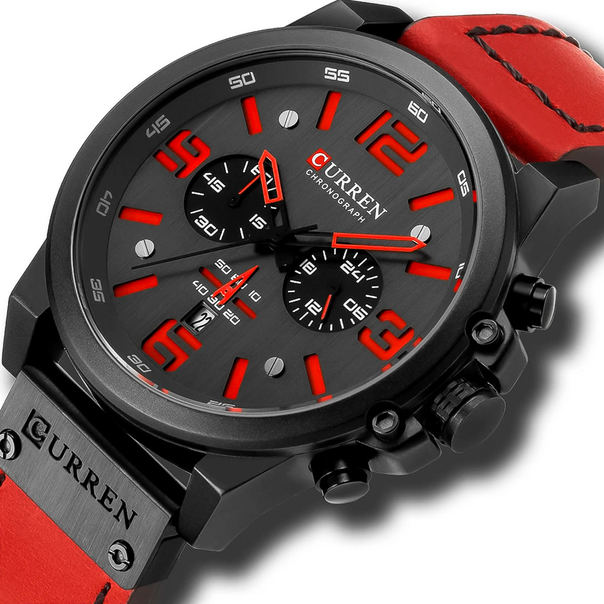 RELOJ CURREN ACERO Y CUERO ROJO CUR-15