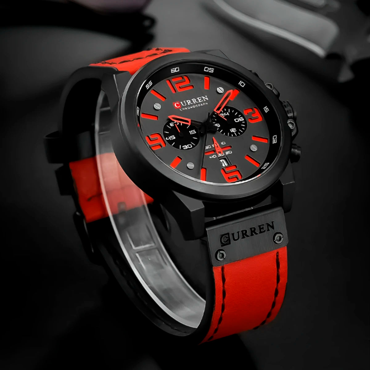 RELOJ CURREN ACERO Y CUERO ROJO CUR-15