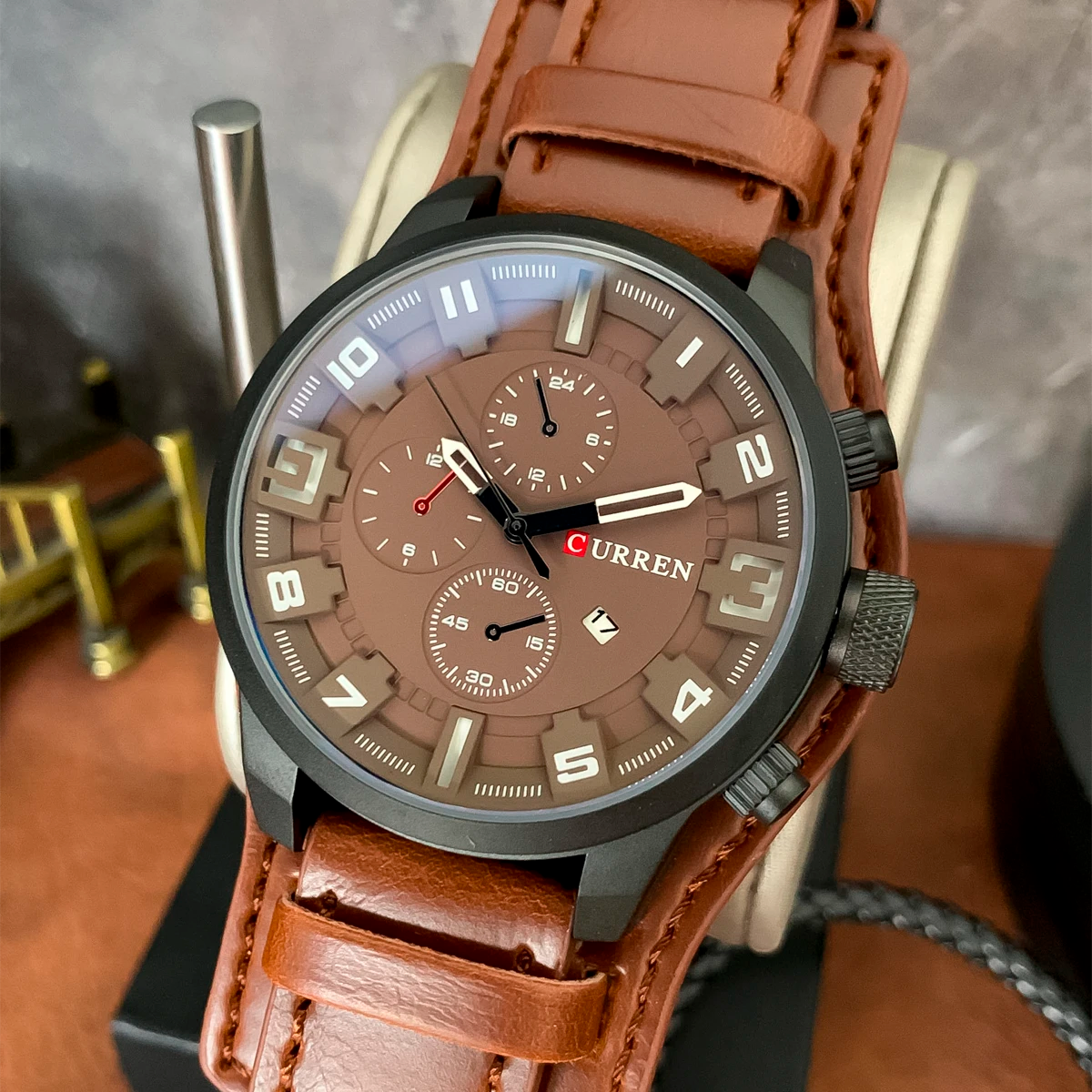 RELOJ CURREN CUERO MARRÓN DOBLE CORREA CUR-1