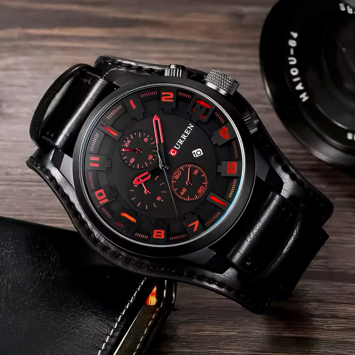Reloj Curren Hombre Doble Cuero Negro | CUR-2