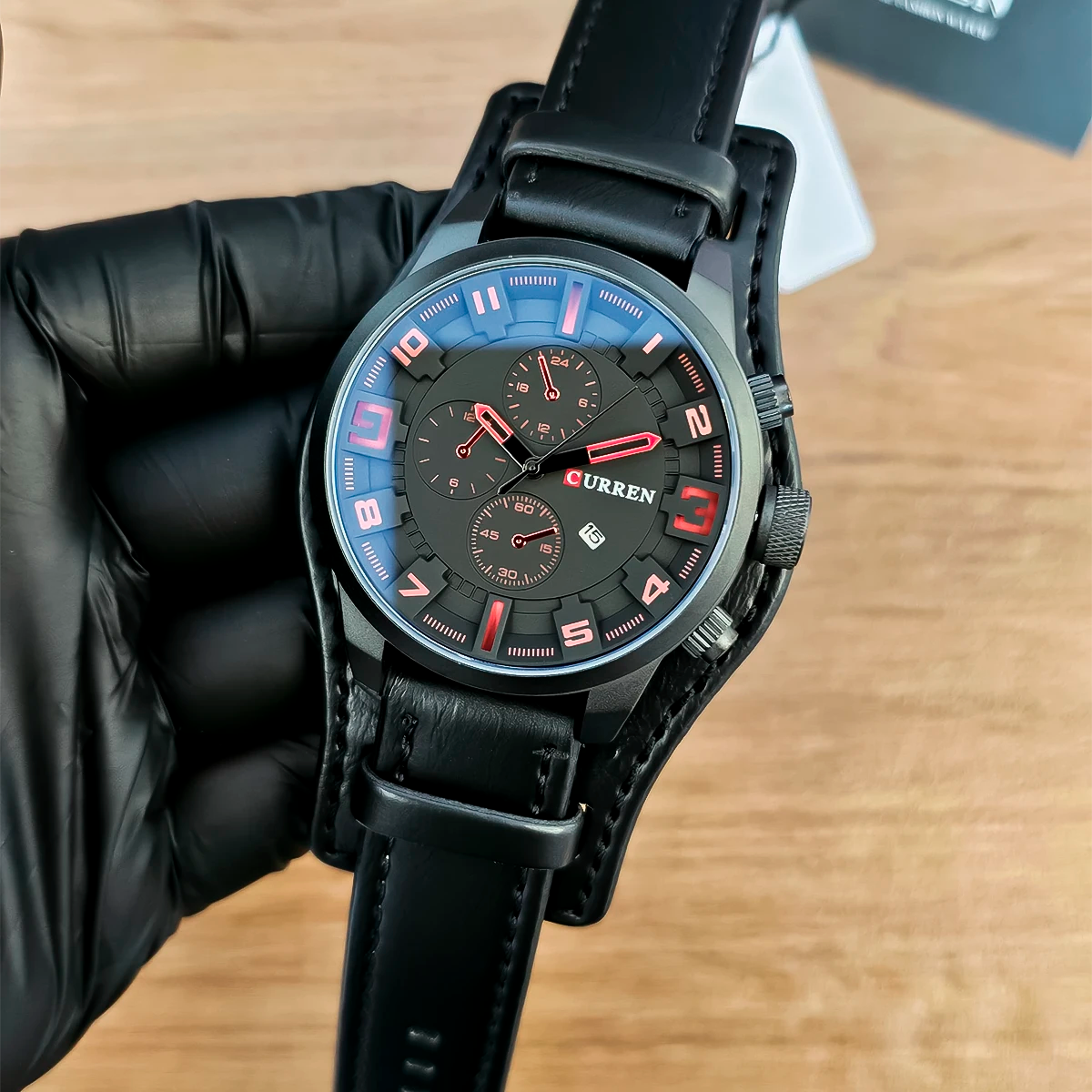 RELOJ CURREN NEGRO-ROJO DOBLE CORREA CUR-2