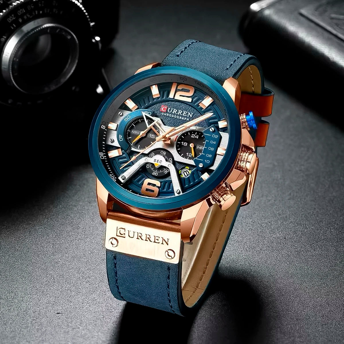 RELOJ CURREN CUERO AZUL CUR-3