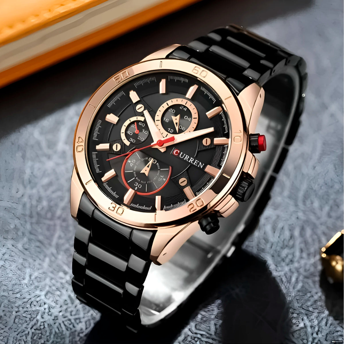 RELOJ CURREN ACERO ORO ROSA-NEGRO CUR-44