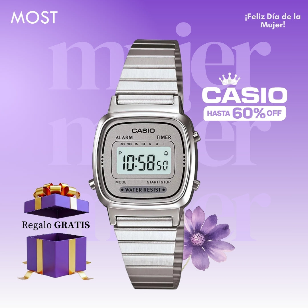 Reloj Casio LA670WA-7D Mujer Acero Plateado
