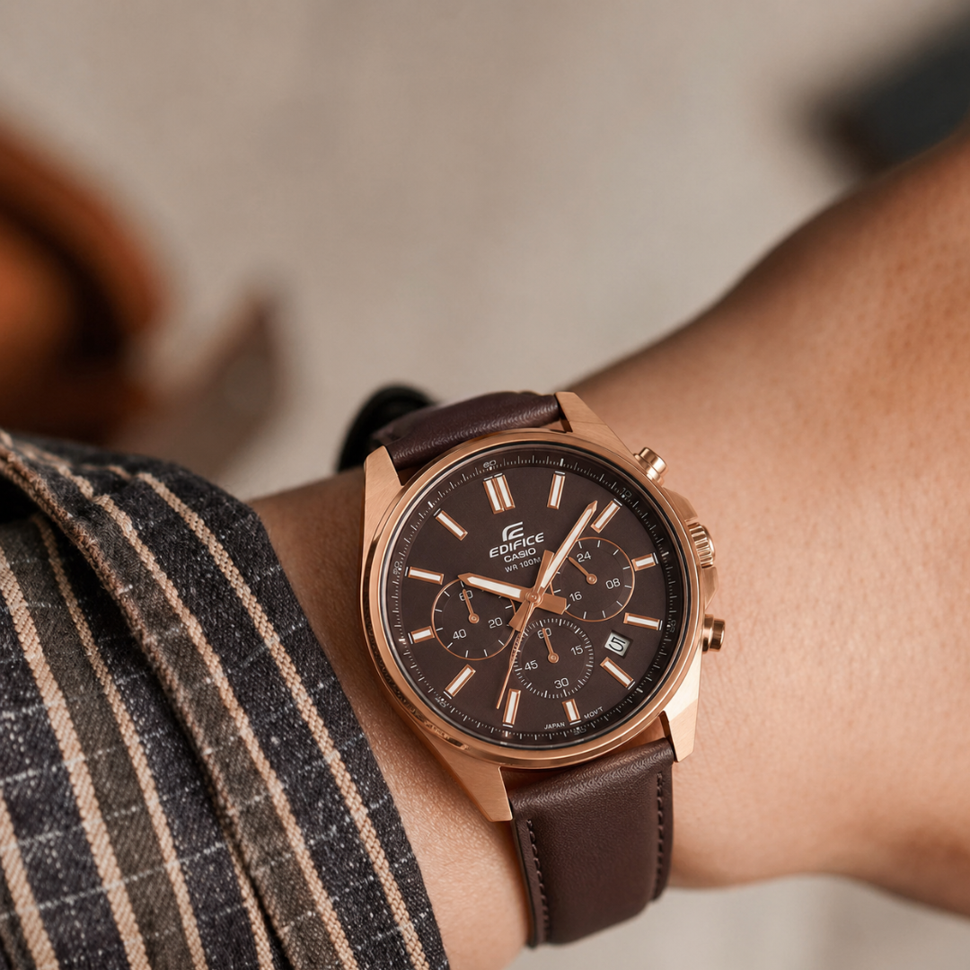 Reloj Edifice EFV-650CL-5AV Hombre Cuero Marrón