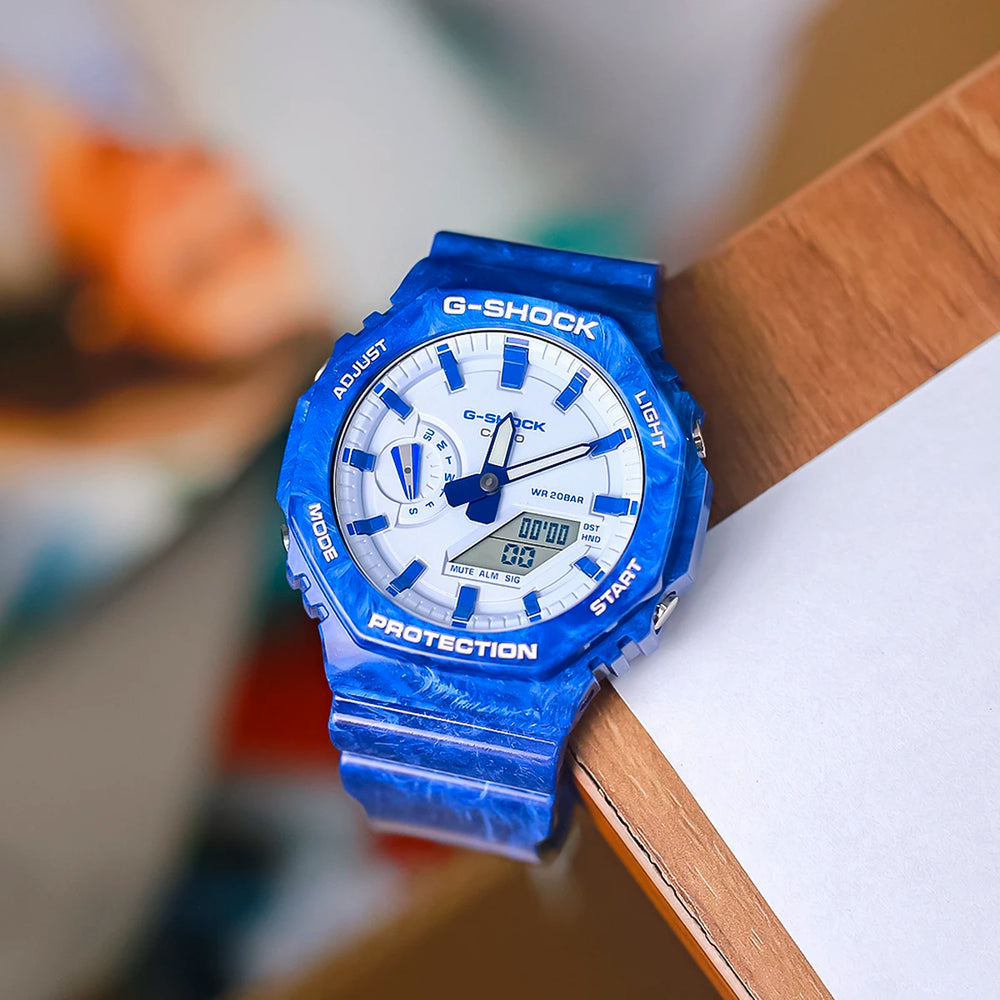 Reloj G-Shock GA-2100BWP-2A Hombre Resina Azul