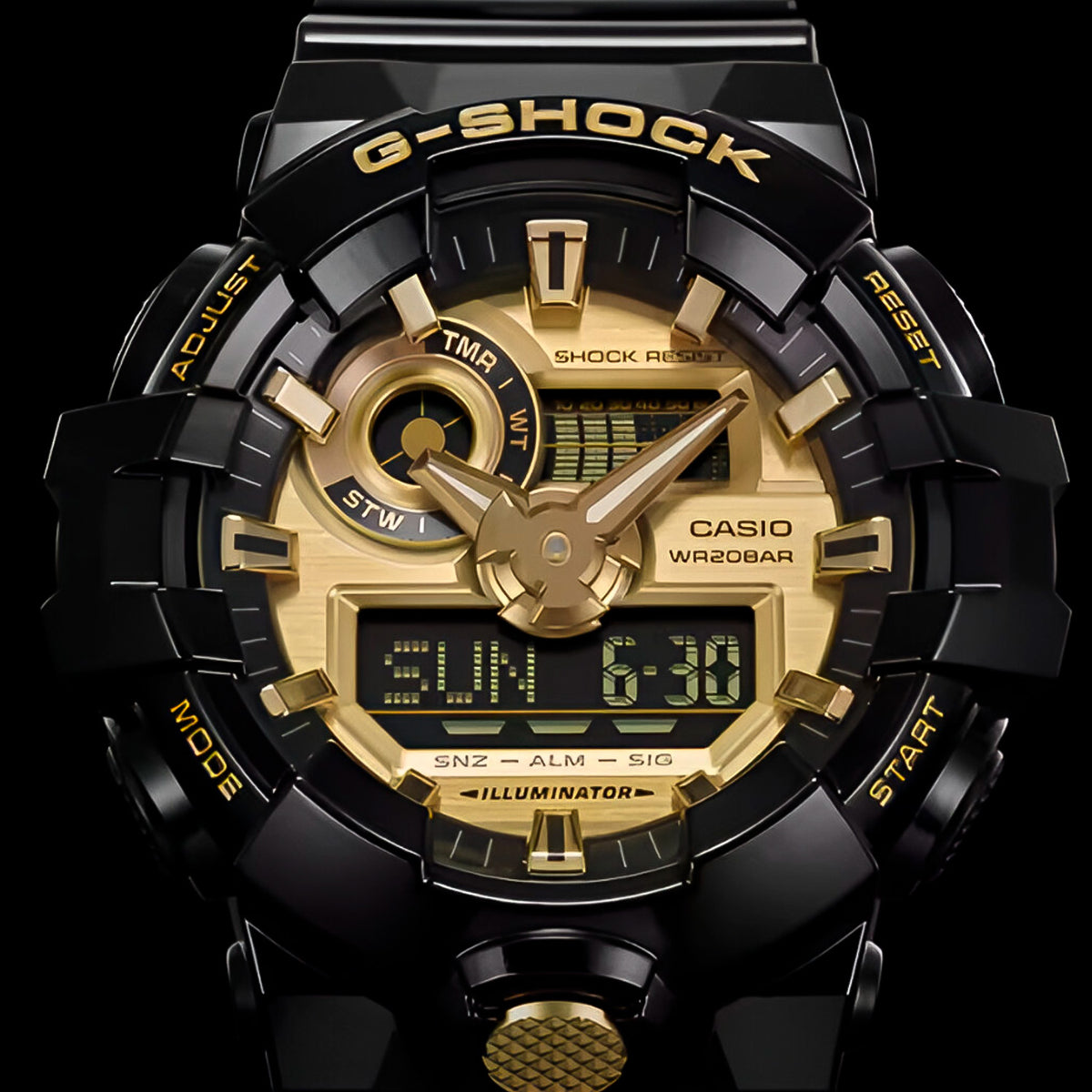 RELOJ G-SHOCK NEGRO DORADO GA-710GB-1ACR G-SK-179