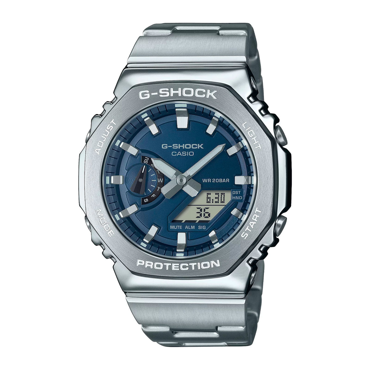 RELOJ G-SHOCK PLATEADO CON AZUL GM-2110D-2B G-SK-186