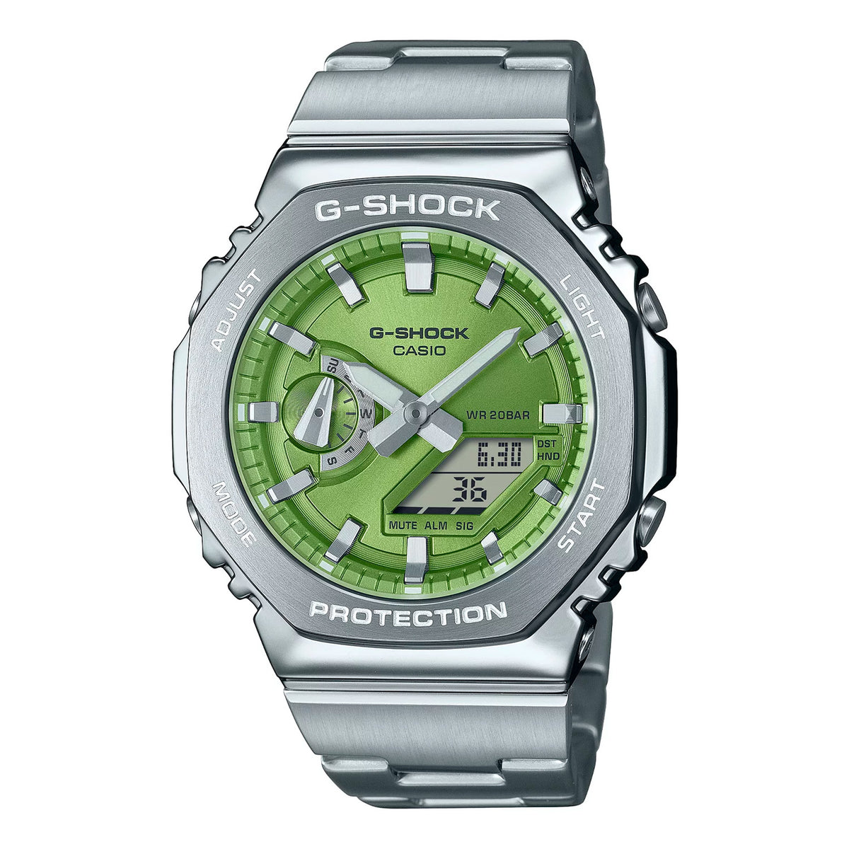 RELOJ G-SHOCK PLATEADO CON VERDE GM-2110D-3A G-SK-187