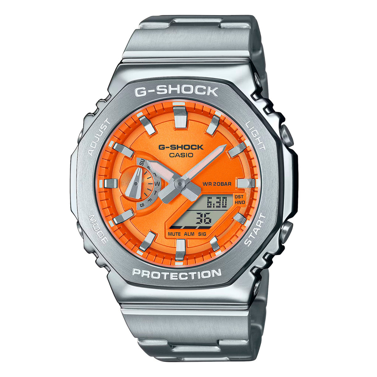 RELOJ G-SHOCK PLATEADO CON NARANJA GM-2110D-4A G-SK-188