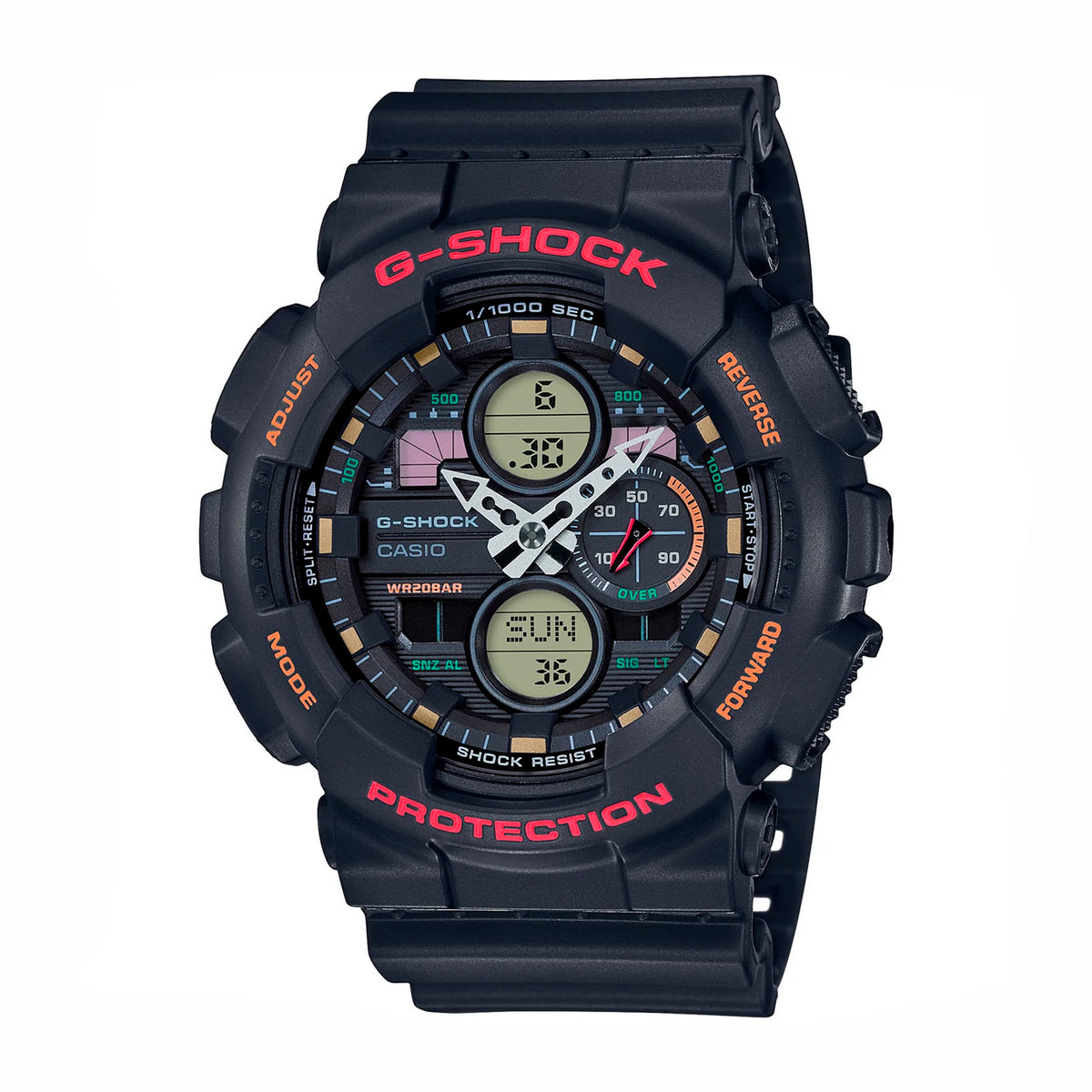 RELOJ G-SHOCK NEGRO MULTICOLOR GA-140-1A4DR G-SK-61