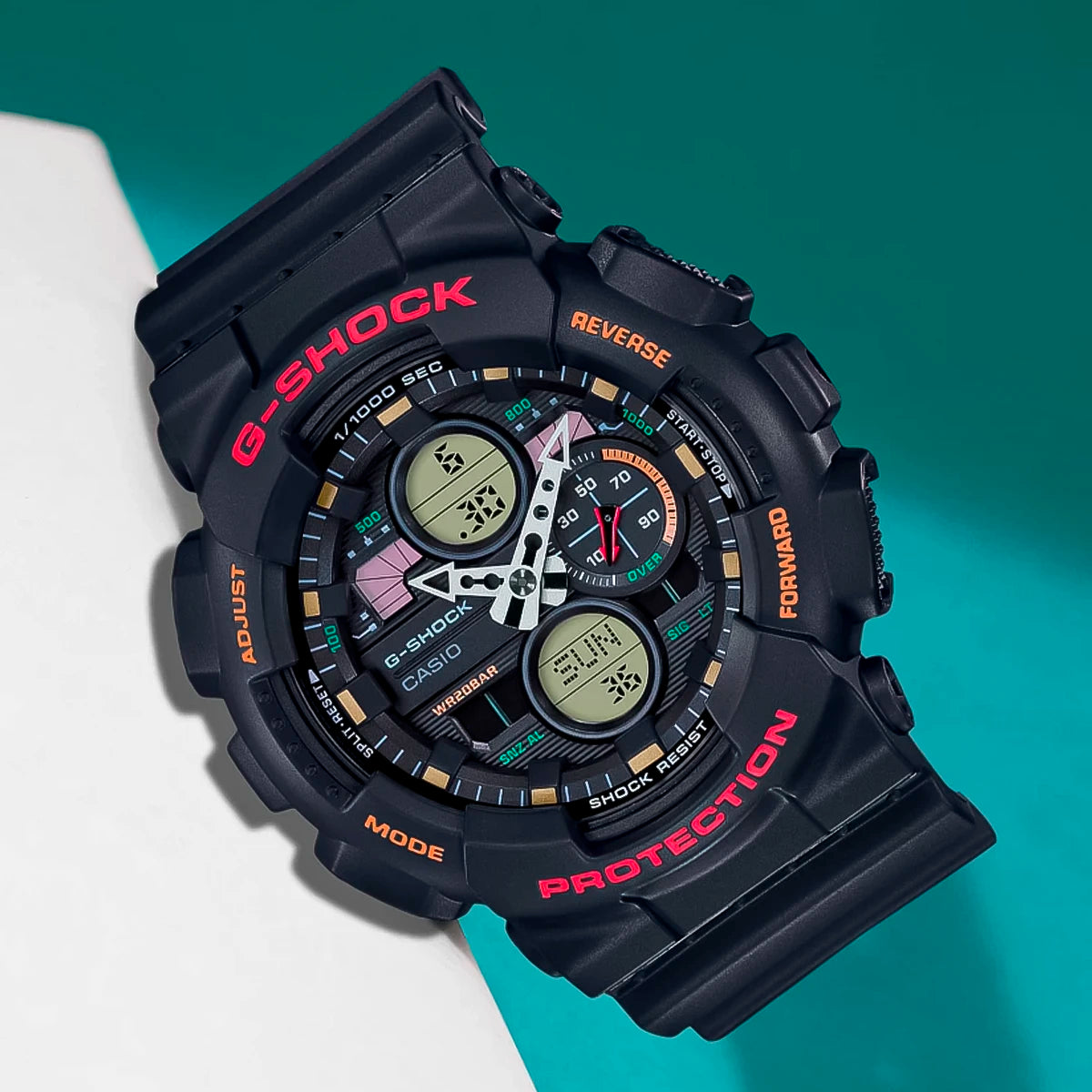 RELOJ G-SHOCK NEGRO MULTICOLOR GA-140-1A4DR G-SK-61