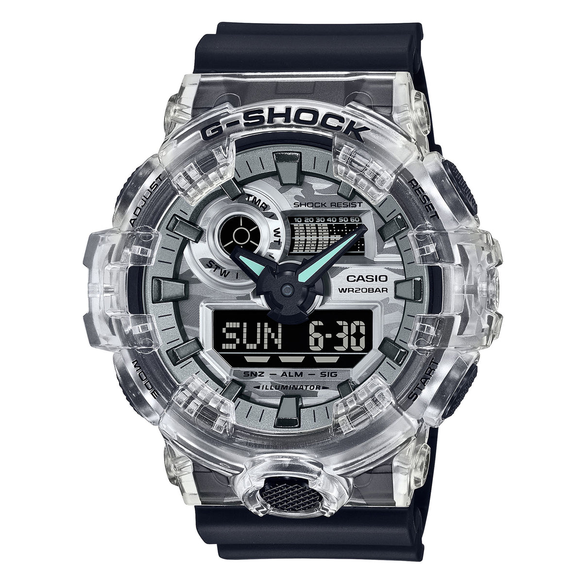 RELOJ G-SHOCK GRIS TRANSPARENTE CON NEGRO GA-700SKC-1A G-SK-105