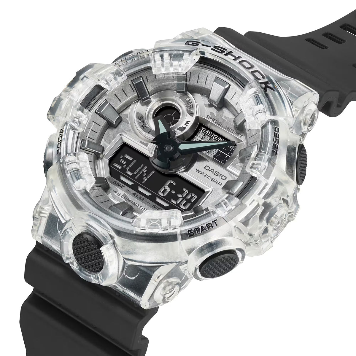 RELOJ G-SHOCK GRIS TRANSPARENTE CON NEGRO GA-700SKC-1A G-SK-105