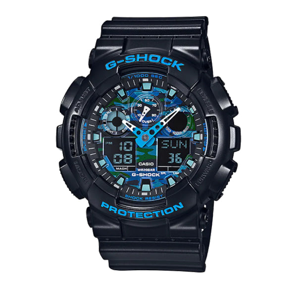 RELOJ G-SHOCK RACING NEGRO CON CELESTE G-S-124