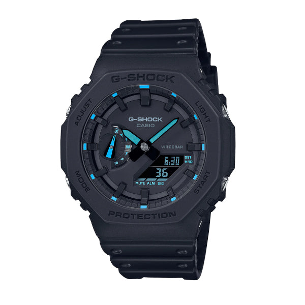 RELOJ G-SHOCK CARBÓN NEGRO CON CELESTE G-S-154