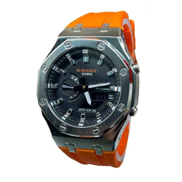 RELOJ G-SHOCK NARANJA CON PLATEADO G-S-193