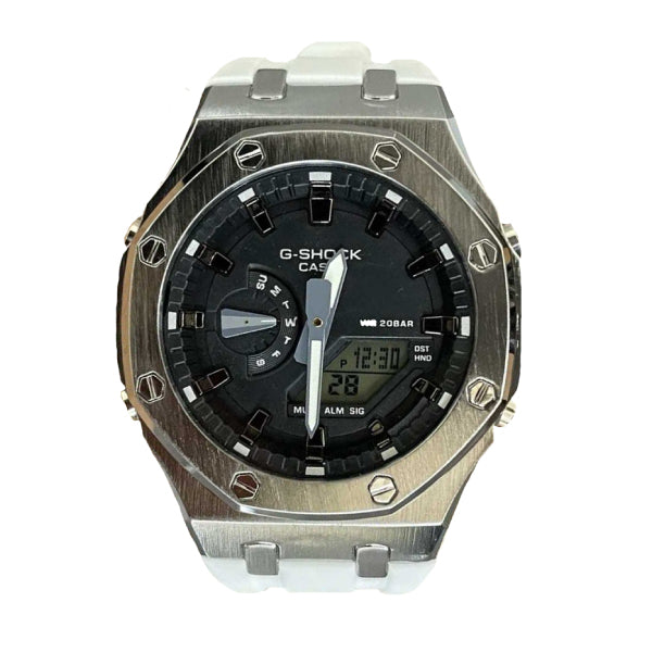 RELOJ G-SHOCK BLANCO CON PLATEADO G-S-195